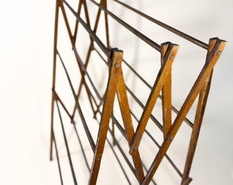 Vintage Wooden Clothes Drying Rack Folding Laundry Rack Accordion Clothes Horse Primitive Farmhouse