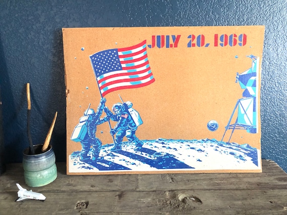 Moon Landing Cork Board, July 20, 1969, Vintage Bulletin Boards, Space Memorabilia