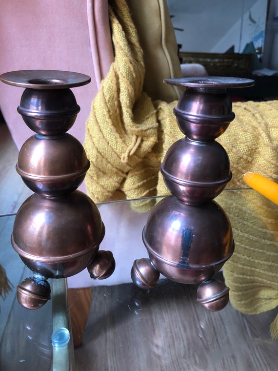 Copper Candlestick Lindstrom Bullet Sticks Made in Sweden Eskilstuna Skultuna Mid Century Modern MCM