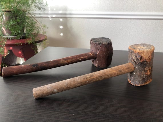 Antique Wooden Hammers Handmade Wooden Mallet Primitive Tool Rustic Hammers Set of Two Hammers 1920s Decor