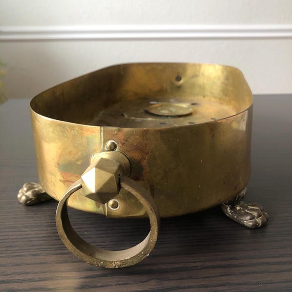 Jardiniere Planter Brass Footed French Jardiniere Planter Oval Planter Vintage Centerpiece Mid Century Decorations 1960s Paw Circle Handle