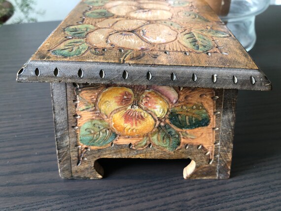 Antique Pyrography Keepsake Box Made in Norway Bu… - image 7