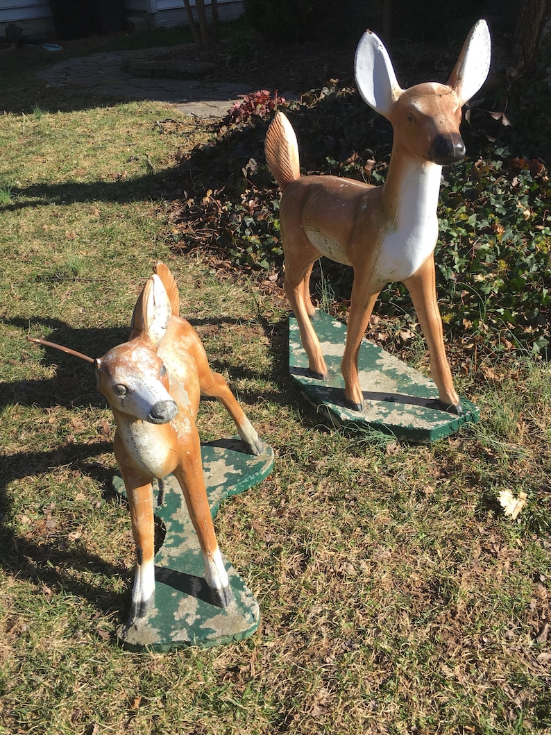 Vintage Concrete Deer Mother and Fawn Standing Deer Statue Etsy