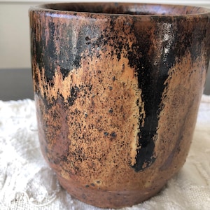 Studio Pottery Flower Pot Drip Glaze Studio Ceramic Planter Neutral Decor Drippy Glaze Mid Century Pottery Signed Ceramic