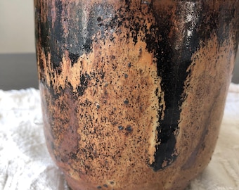 Studio Pottery Flower Pot Drip Glaze Studio Ceramic Planter Neutral Decor Drippy Glaze Mid Century Pottery Signed Ceramic