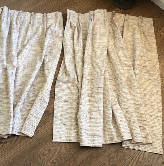 Mid Century Modern Curtain Panels Woven Curtains Living Room Curtains Tweed Curtains 1970s Decorations Set of Two Curtains Yarn Pinch Pleat