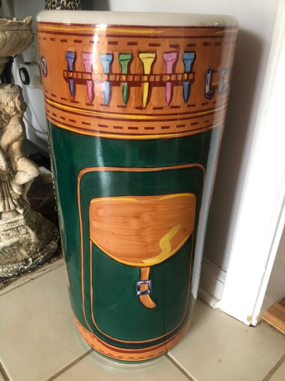 Hand Painted Porcelain Umbrella Stand Entryway Organizer Functional Home Decor Hallway Stand Scotland Golf Decor St Andrews Golf Course