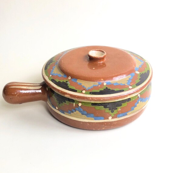 Mexican Pottery Folk Pottery Ceramic Dish Handcrafted Pottery Mexican Decor Rustic Kitchen Decorations 1960s Cooking Dish Redware Pottery