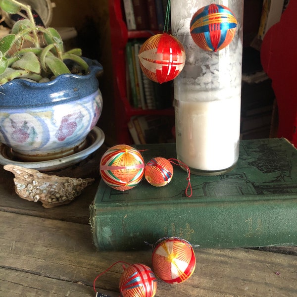 Set of Six Temari Balls - Charming, Japanese Art Form, Unique, Geometric, Patterned Thread Balls, Christmas, Ornaments, Vintage