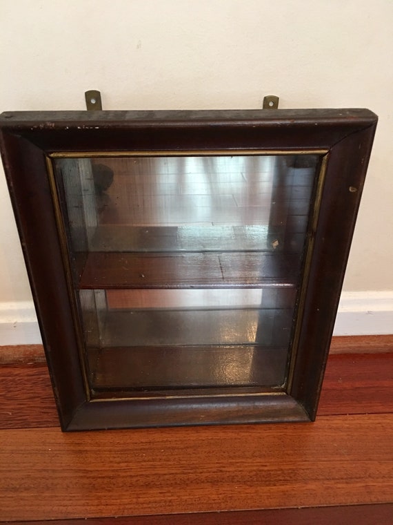 Antique Medicine Cabinet Wooden Wall Cabinet With Glass Door Etsy