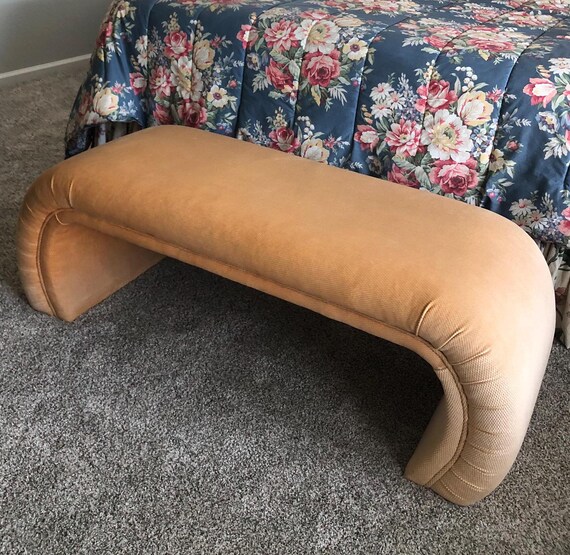 Peach Pink Bedroom Bench Miami Florida Decor Miami Curved Bench Memphis Style Postmodern Waterfall Bench Karl Springer Palm Springs Decor