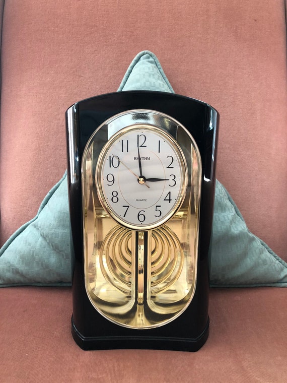 Rare and Hypnotizing Postmodern Japanese Rhythm Motion Clock - Quartz, Front to Back Motion, Desk Clock, Gold, Silver, Black, 1990s