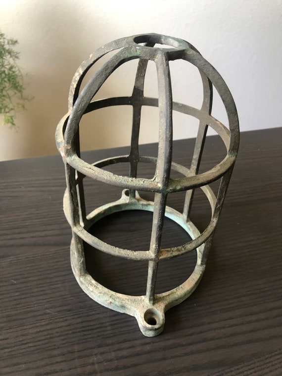 Metal Light Cage Antique Industrial Light Cover No Glass Steel Ship Light Cage Fixture Patina Cage Only Early 1900 1920 Shop Light Cover