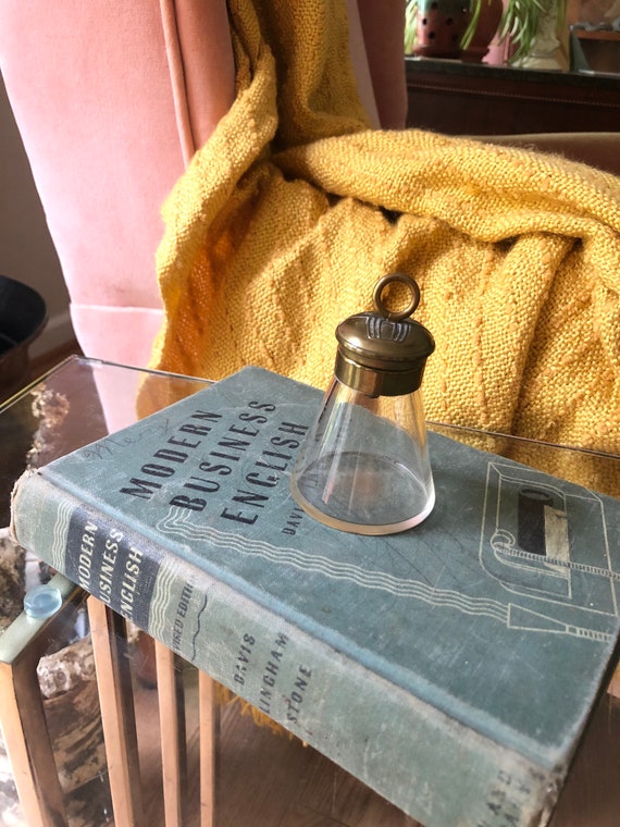 Antique Glass Glue Jar Glass and Brass Glue Jar Classic Traditional Deocr Antique Office Writing Letters