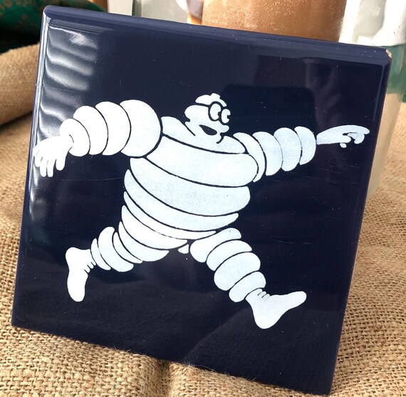 Vintage MICHELIN BIDENDUM Tile from Spanish Auto Shop Made by Onda Spain MidCentury One Tile Ceramic Tile Concrete 1950s