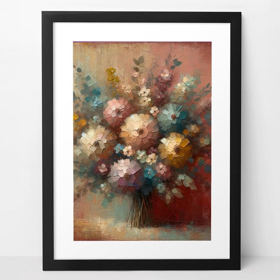 Warm Tones Art Flower Bouquet Wall Art Flowers Digital Download Vintage Floral Art Print Floral Decor Instant Download