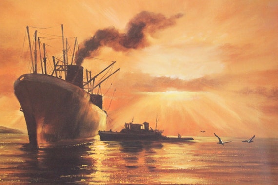 Violet Parkhurst Tanker at Sunset Lithograph Hand Signed Famous Artist Middle East Seascape Feminist (WTH563)