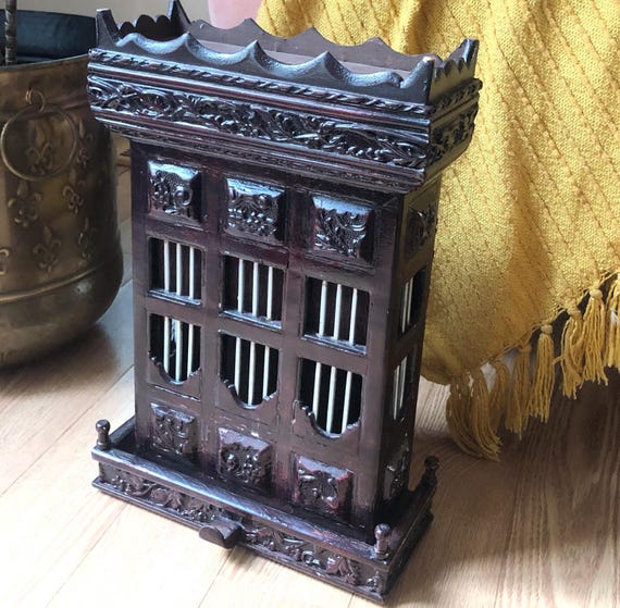 Vintage Carved and Lacquered Miniature House Altar or Sprit House  Bars Unusual Unique One of a Kind Chinese Thai Buddhist