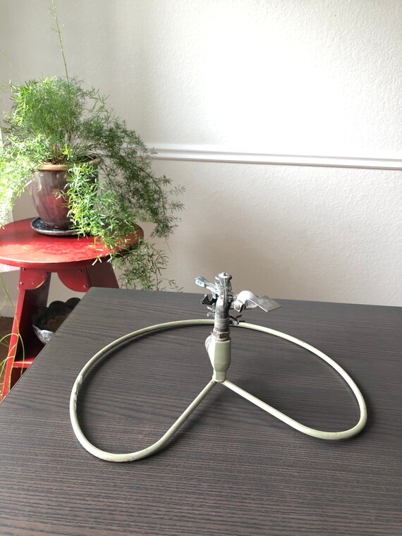 Vintage Rain Bird 35 Sprinkler with Green Heart Shaped Frame Nice Patina Glendora California 360 Degree Portable Base