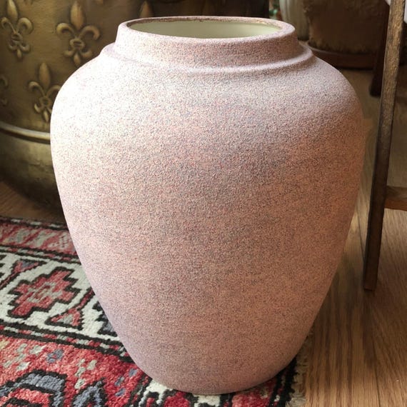 Studio Pottery Vase with Sand Textured Finish 1980's Textured Sandy Glittery Pink Vase/Jar Post Modern Decor