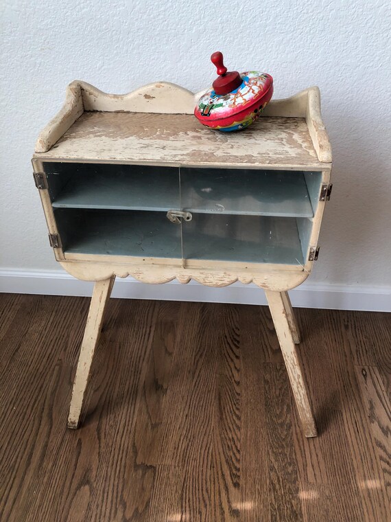 Nursery Cabinet Storage Nursery Storage Cabinet Nursery Table Baby Side Table Blue Dresser Clear Doors 1940s Baby Furniture Child Furniture
