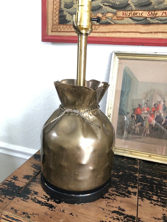 Mid Century Money Bag Lamp, Brass Paper Bag Light, Almazan, Made in Spain