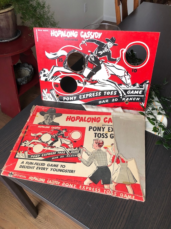 Western Cowboy Wall Art Wild West Bean Tossing Game Red And Black Wall Art Man Cave 1950s Western TV Show Hopalong Cassidy Pony Express