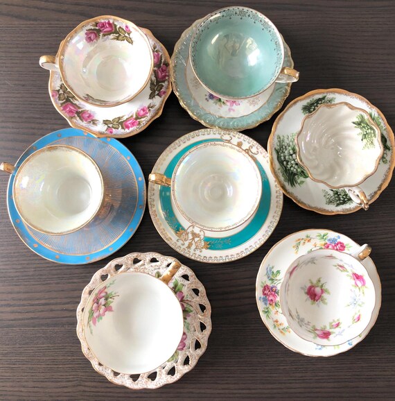 Vintage Tea Cups and Saucers Tea Set Wedding Tea Cup Romantic Table Decor Bridal Shower Tea Party Mismatched Tea Set 1960s Decorations