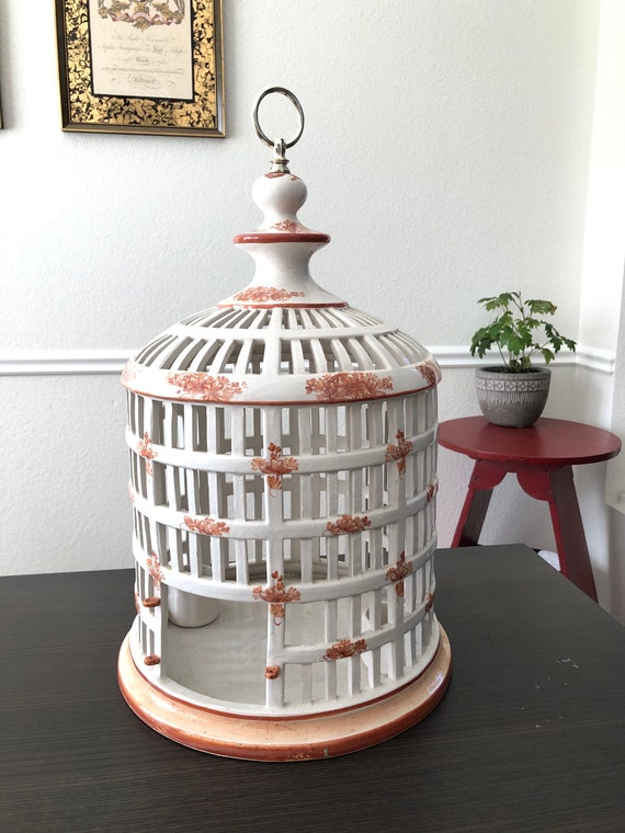 White Porcelain Ceramic Pottery Bird Cage European Art Pottery Bassano Ceramic Sculpture Bird Cage One of a Kind Unique Italian Sculpture