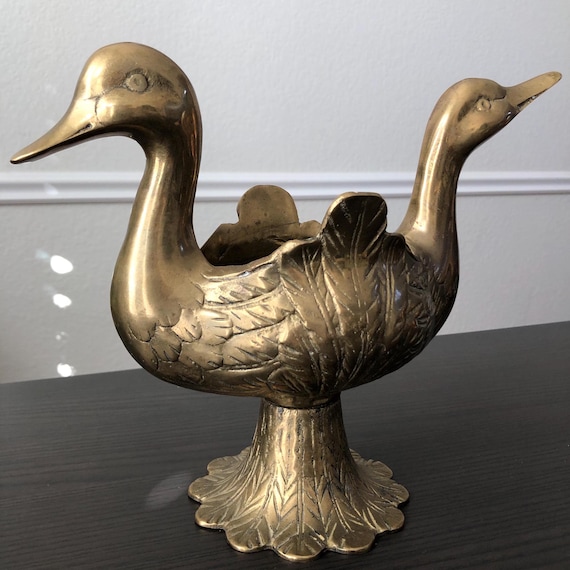 Brass Duck Bowl Candy Dish Mid Century Modern Decor Duck Designs Eclectic Decor 1970s Decor Hollywood Regency Bowl Double Sided Duck Head