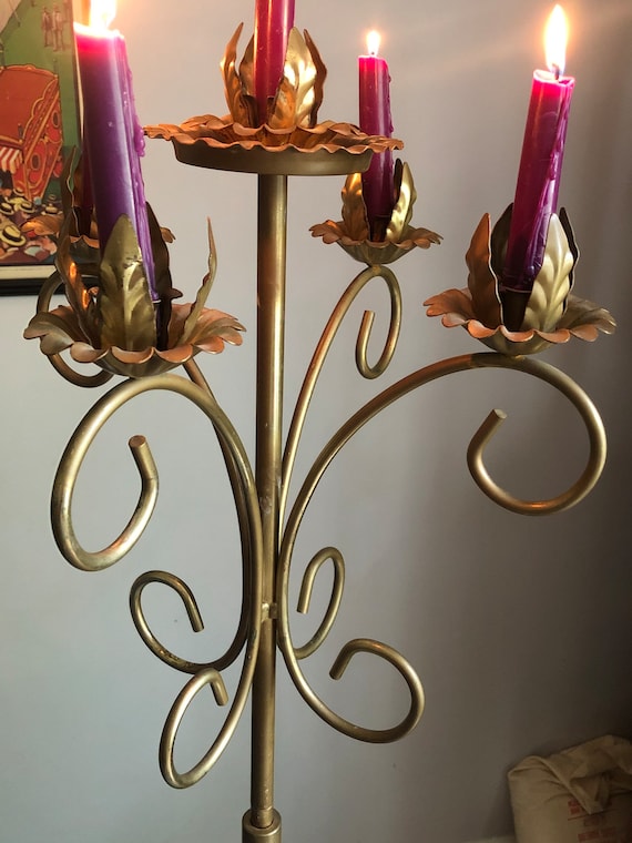 Tall Standing Candle Holder Five Candle Brass Candelabra Wedding Decoration Reception Mid Century Modern Decor Brass Lamp Stand Brass Roses