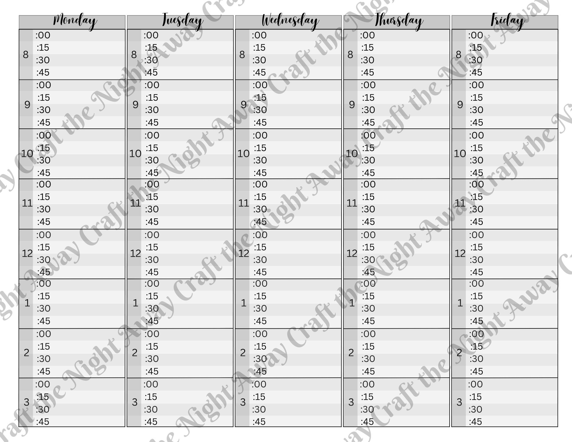 Day Planner Printable in 15-minute Increments - Etsy