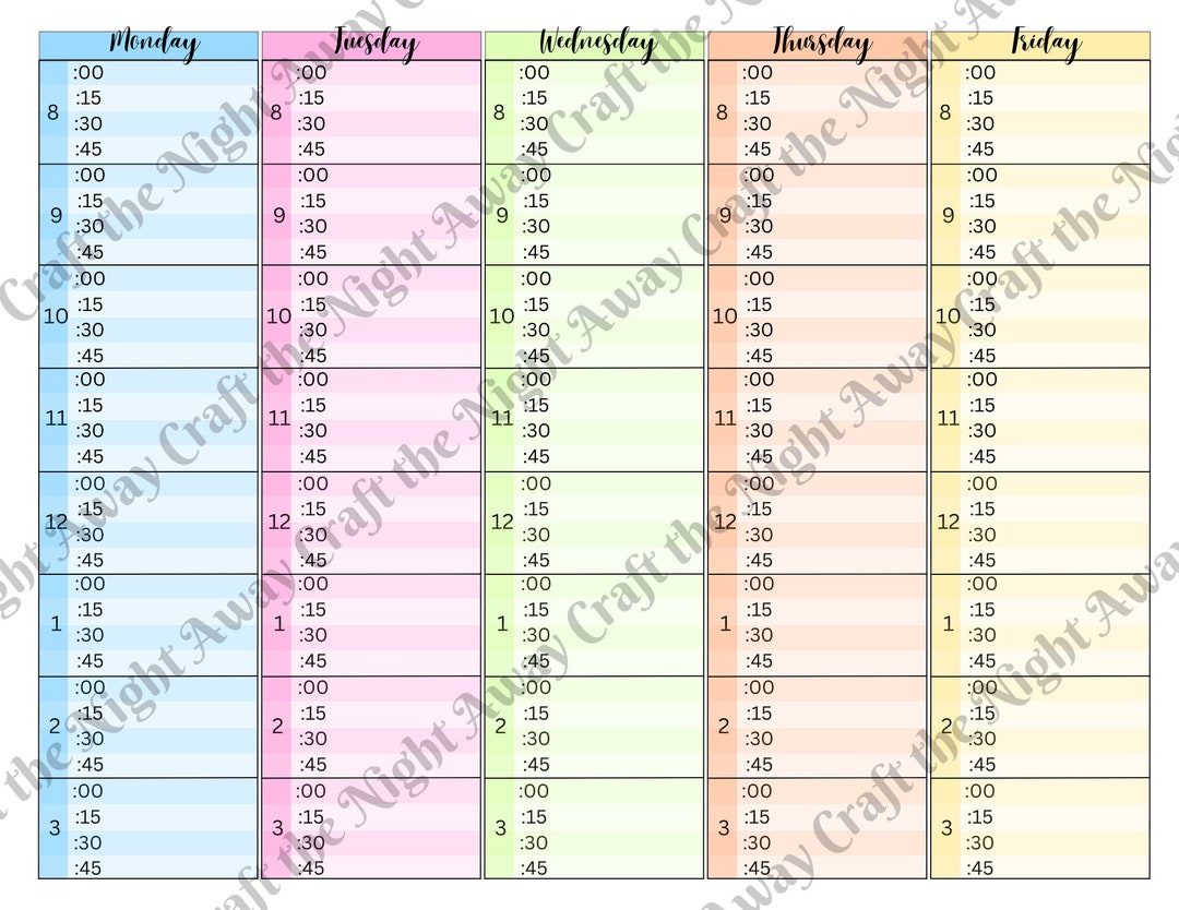 Day Planner Printable in 15-minute Increments - Etsy