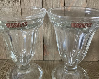 2 Vintage Hershey's Sundae - Parfait Glass Chocolate Footed Pedestal Dessert Dishes