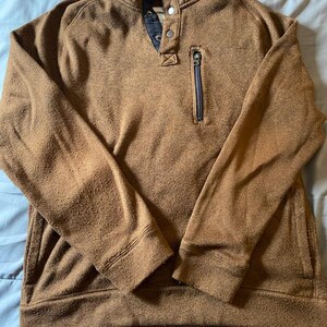 Mens Sonoma Goods for Life Fleece Mock Neck Snap Button Sweater – Heathered Brown Pullover with Zip Chest Pocket - Medium