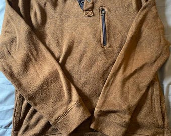 Mens Sonoma Goods for Life Fleece Mock Neck Snap Button Sweater – Heathered Brown Pullover with Zip Chest Pocket - Medium