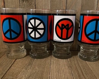 Retro Peace, Brotherhood and Freedom Glass ( Price is for 1 glass)