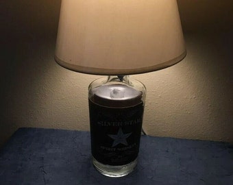 Texas Silver Star Whiskey Bottle Lamp - Handmade - Shade not included