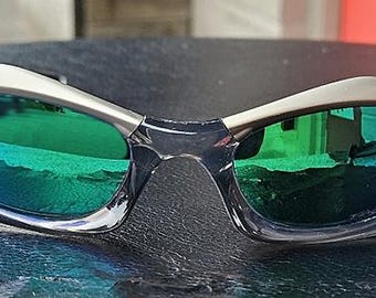 Vintage Style Splice Silver Black Green lense Sunglasses Y2K Made in USA