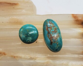 Green Hachita Turquoise Oval & Circle Cabochons/ Set of 2/ backed