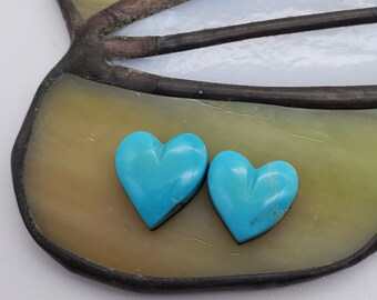 Light Blue Turquoise Mountain Small Heart Cabochon Pair/ backed