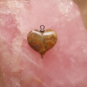 Picasso Marble Happy Heart, Medium Golden Browns, Cabochon with Sterling Silver Eyehook/ backed