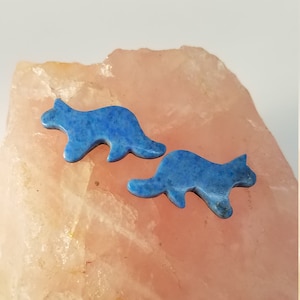 Blue Denim Lapis Lazuli Cougar/ Walking Cat Small Cabochon Pair/ backed