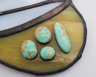 Light Green Turquoise Mountain Circle & Oval Cabochons/ backed/ with brown matrix