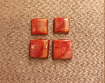 Orange Spiny Oyster Shell Square Cabochon Set/ backed/