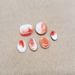 Red and White Freeform Oval Spiny Oyster Shell Cabochons/ backed/ set of 6