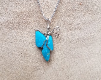 Blue Sonora Turquoise Small Butterfly Pendant with Sterling Silver Wire Wrap Accent