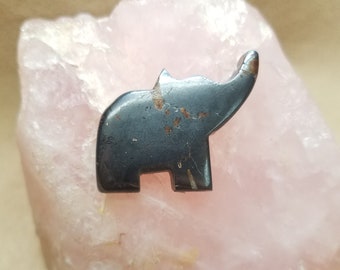 Black Metallic Hematite Medium Large Elephant Cabochon/ backed with jewelry options