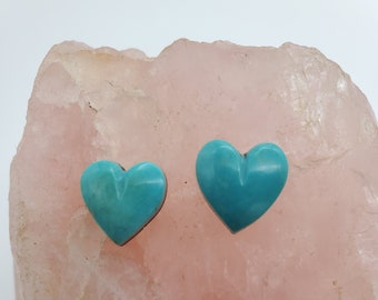 Blue Green Turquoise Mountain Small Heart Cabochon Pair/ backed