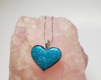 Blue Turquoise Heart & Sterling Silver Necklace